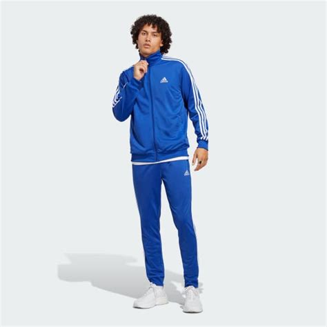 adidas trainingsanzug tracksuit basic 3-streifen weiß-blau|Adidas Man Basic 3.